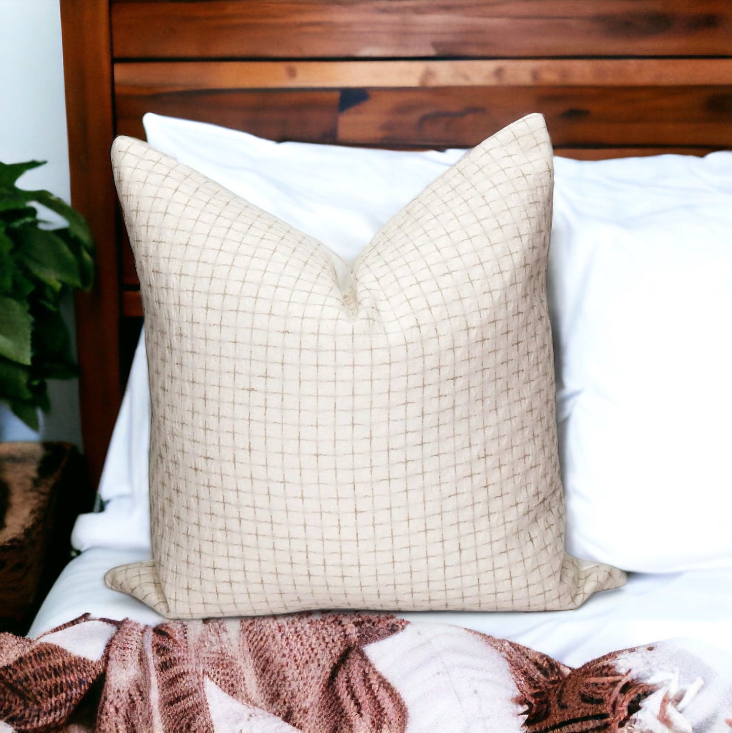 Cream Woven Throw Pillow Cover: Neutral Home Cushion, Modern Farmhouse Pillow