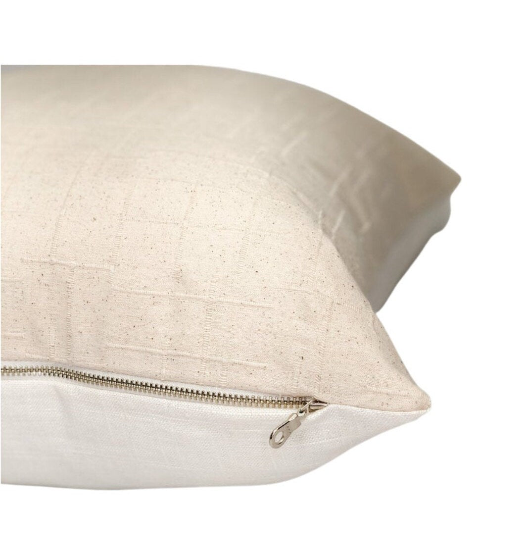 Off-White Textured Cotton Pillow Cover: USA Made Farmhouse Throw, Accent Pillow