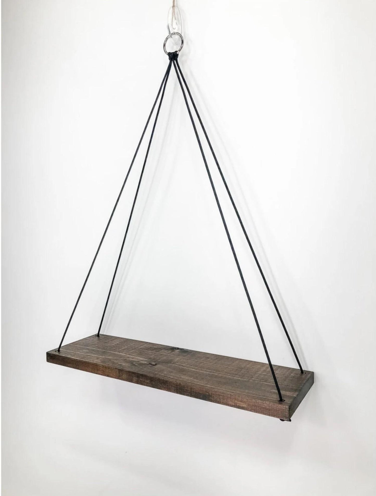 Handmade Espresso Wood Hanging Shelf: Modern Farmhouse Wall Decor, Plant Storage Shelf