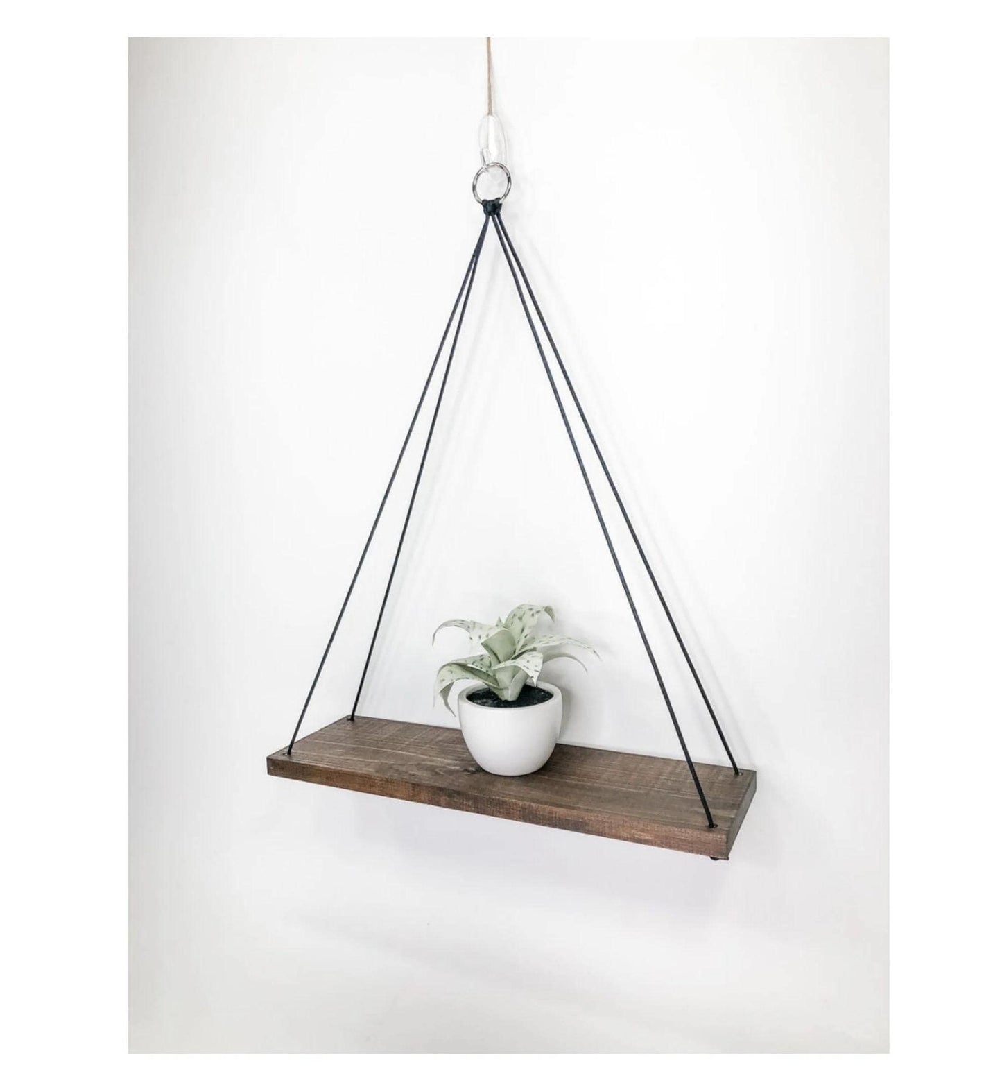 Handmade Espresso Wood Hanging Shelf: Modern Farmhouse Wall Decor, Plant Storage Shelf