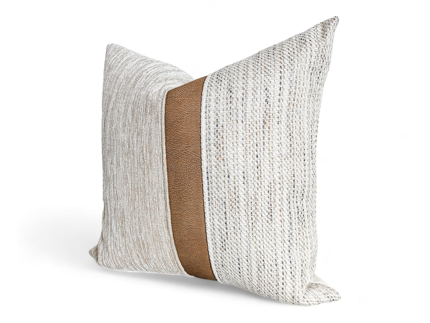 Textured Cream Pillow Cover with Cognac Stripe