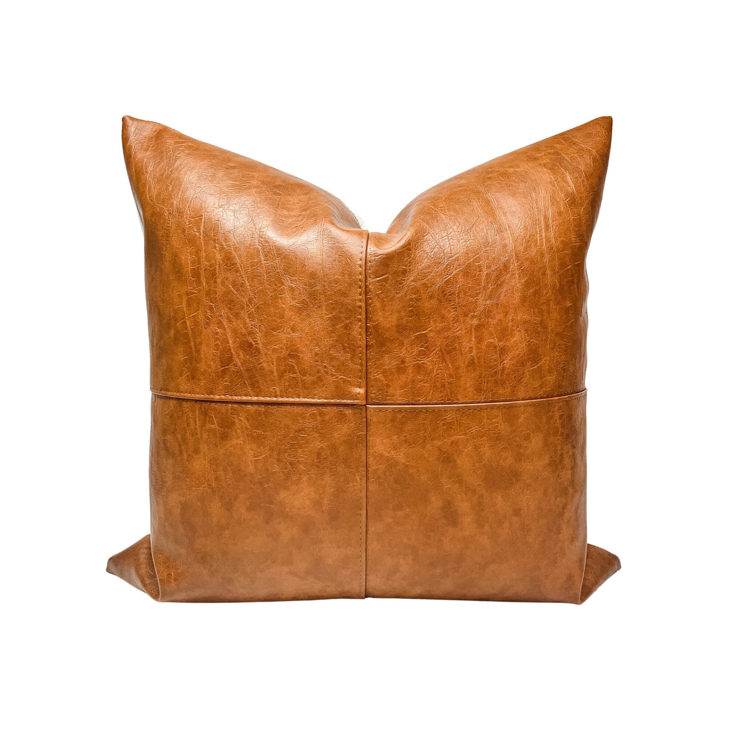 Cognac Faux Leather Pillow Cover: Rustic Farmhouse Throw Pillow, Boho Cushion Accent