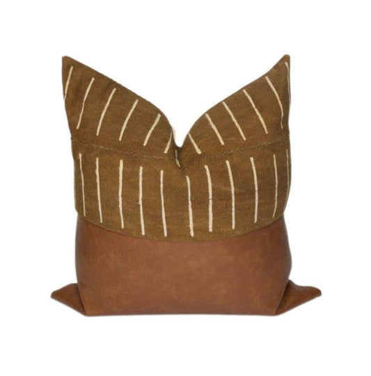 Mudcloth & Faux Leather Pillow Cover: Color Block Cushion Cover, Scandinavian Home Decor