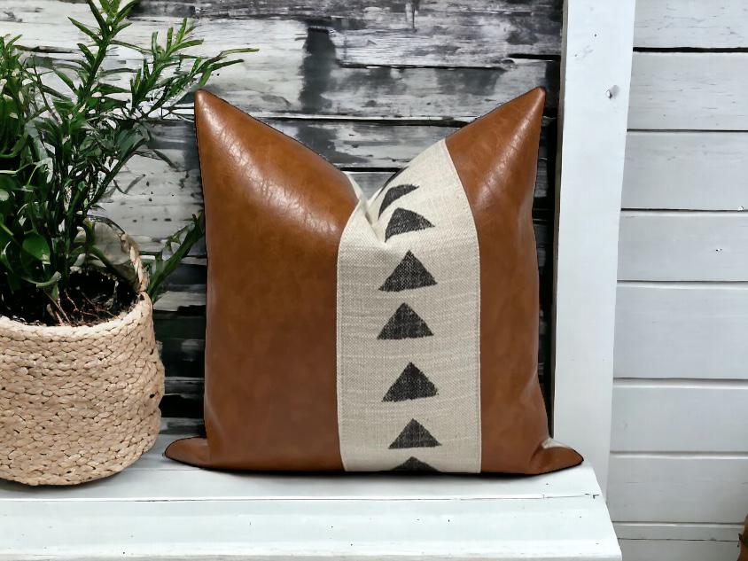 Faux Leather Pillow Cover: Neutral Home Decor,Farmhouse Accent Pillow