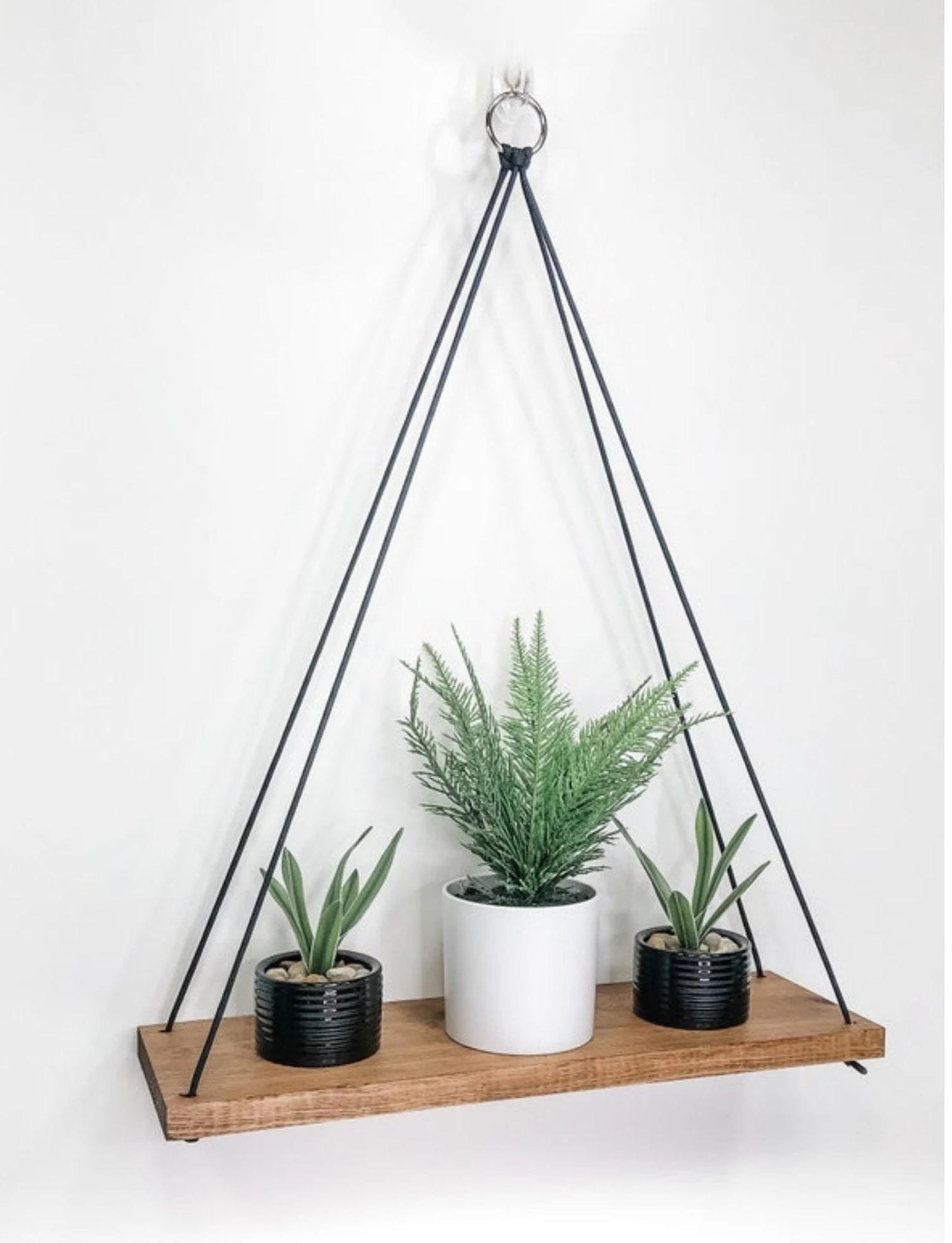 Hanging Shelf Red Oak: Rustic Wall Shelf With Black Rope, Unique Farmhouse Decor