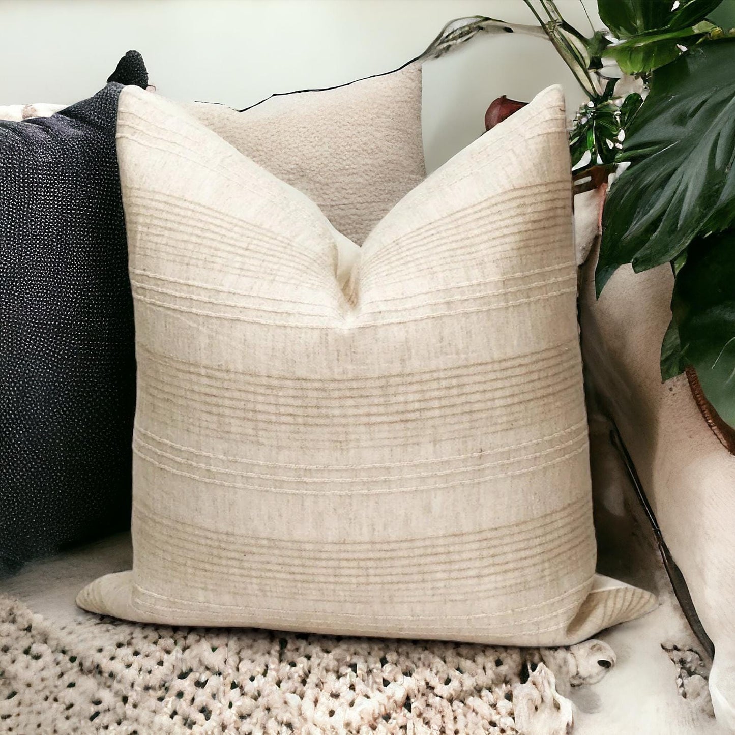 Modern Stripe Linen Pillow Cover: Mid Century Neutral Throw Cushion, Designer Accent