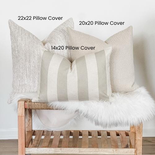 Handmade Beige & Cream Striped Pillow Cover Set: Modern Farmhouse Decor