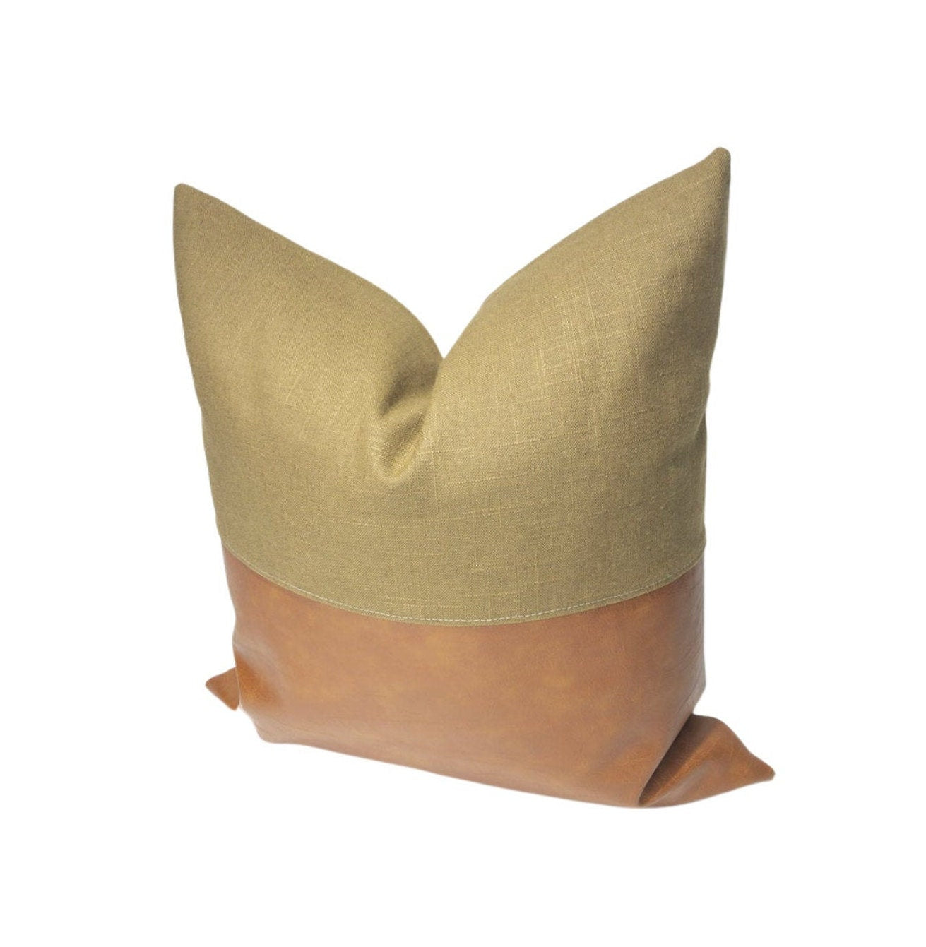 Cognac & Olive Green Faux Leather Pillow Cover: Contemporary Throw Pillow For Living Room