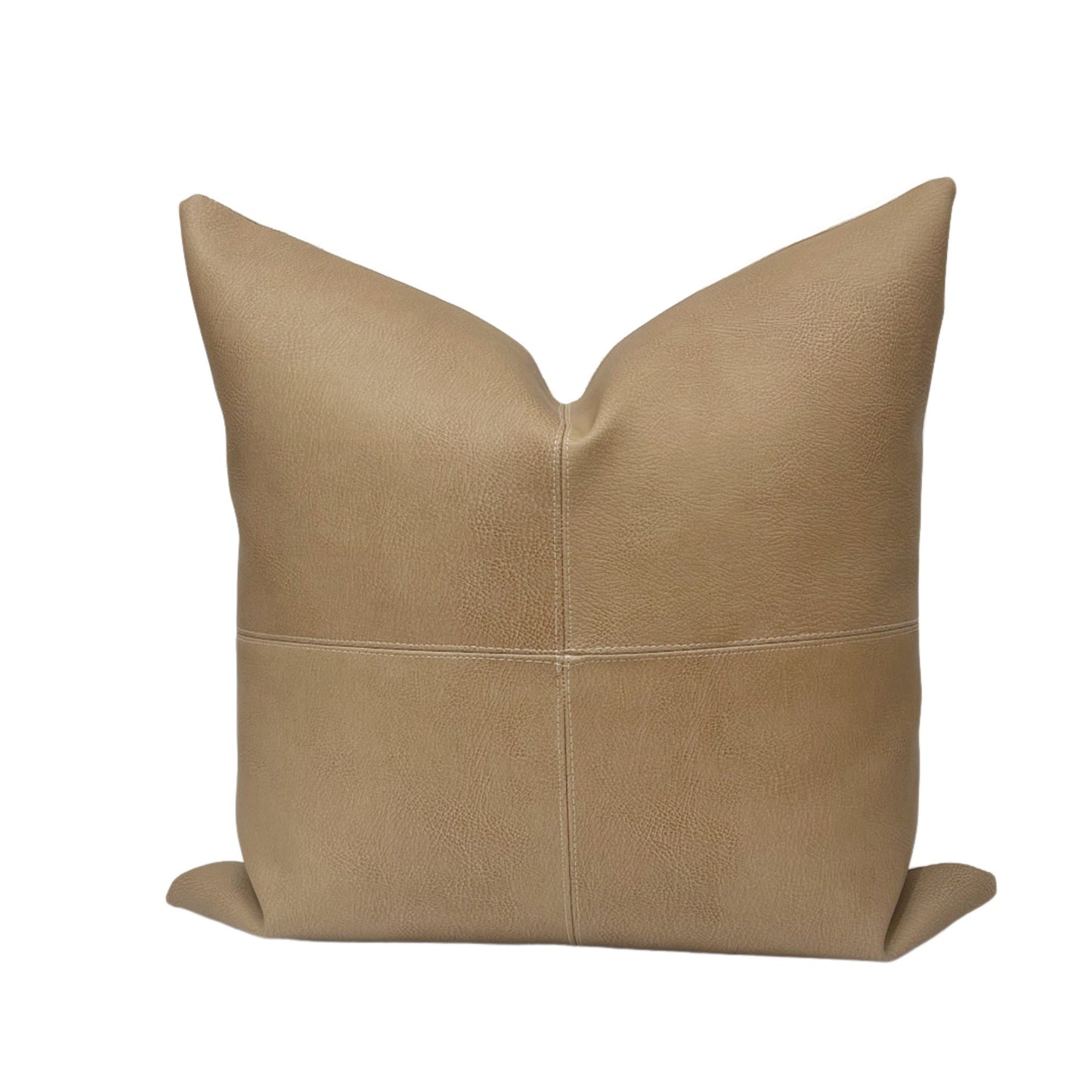 Tan Faux Leather Pillow Cover, Hand Stitched, Modern Farmhouse Throw Pillow