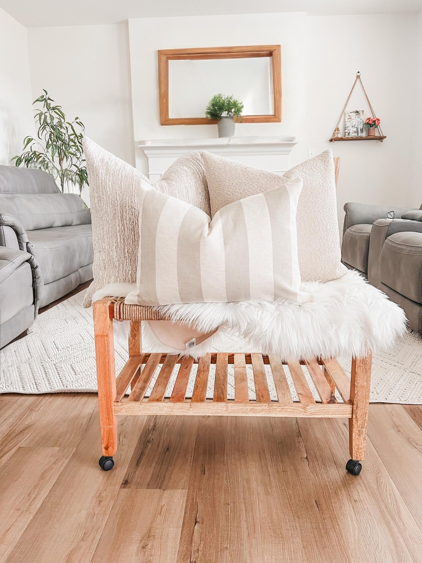 Handmade Beige & Cream Striped Pillow Cover Set: Modern Farmhouse Decor