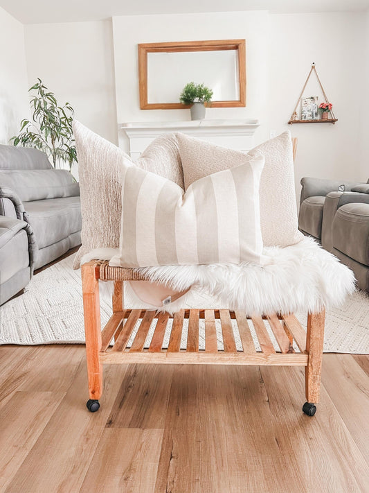 Handmade Beige & Cream Striped Pillow Cover Set: Modern Farmhouse Decor