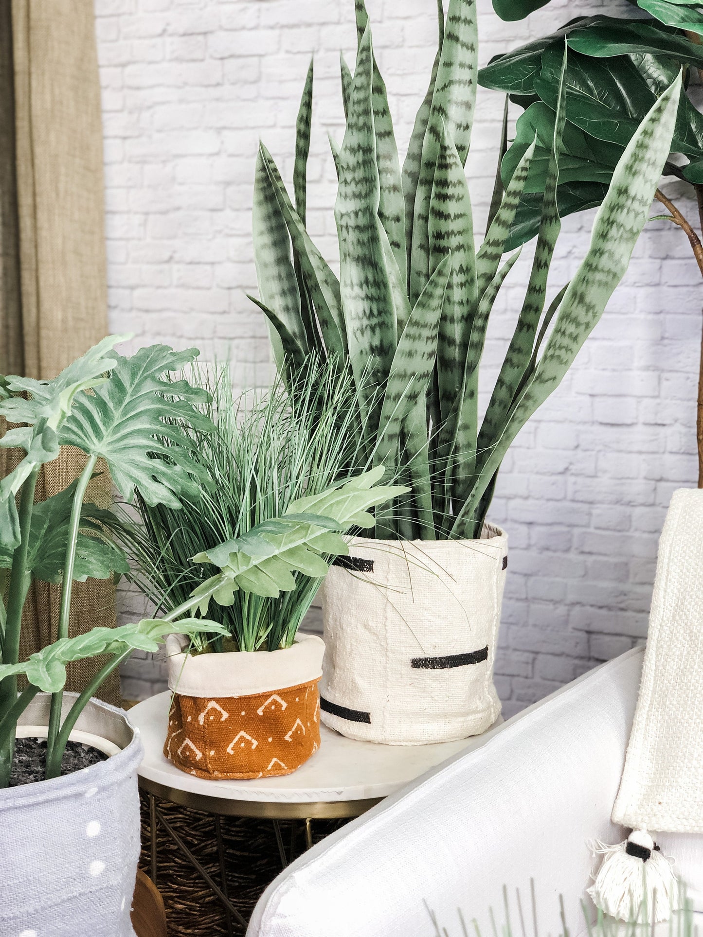 Mudcloth Plant Basket: Boho Storage Bin, Neutral Home Organizer