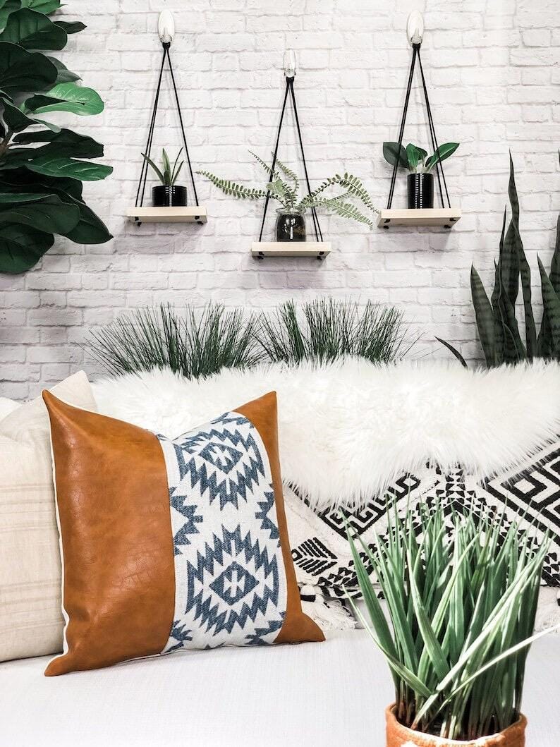 Whitewashed Wood Hanging Shelves Set of 3: Rustic Farmhouse Wall Decor & Plant Decor