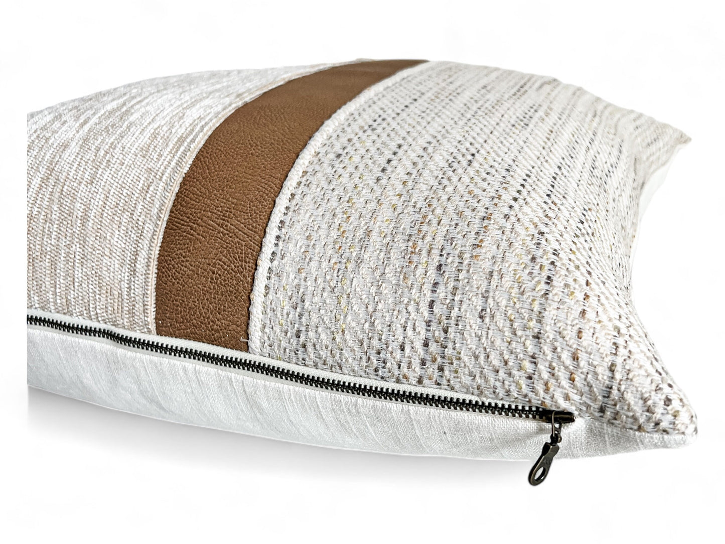 Textured Cream Pillow Cover with Cognac Stripe