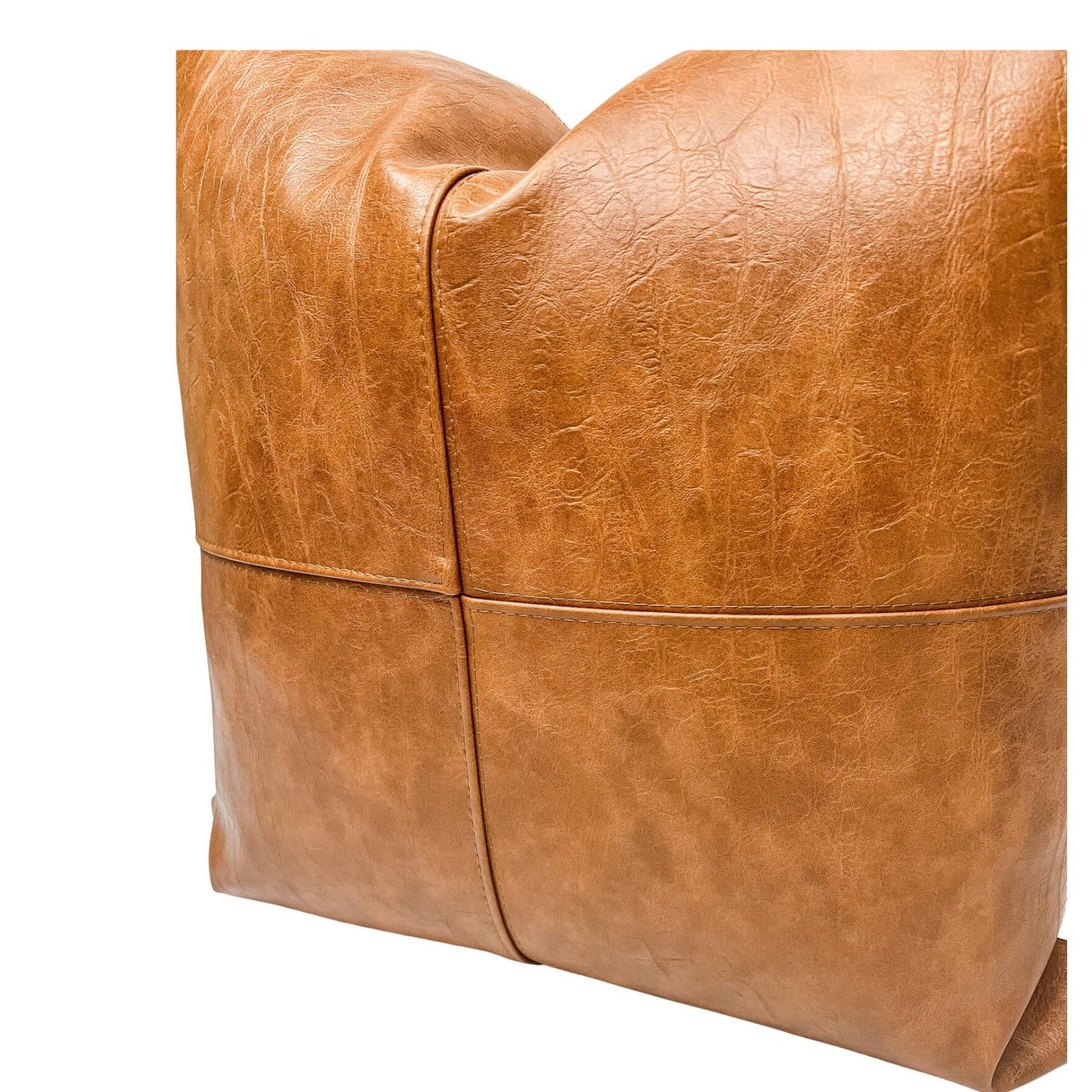 Cognac Faux Leather Pillow Cover: Rustic Farmhouse Throw Pillow, Boho Cushion Accent
