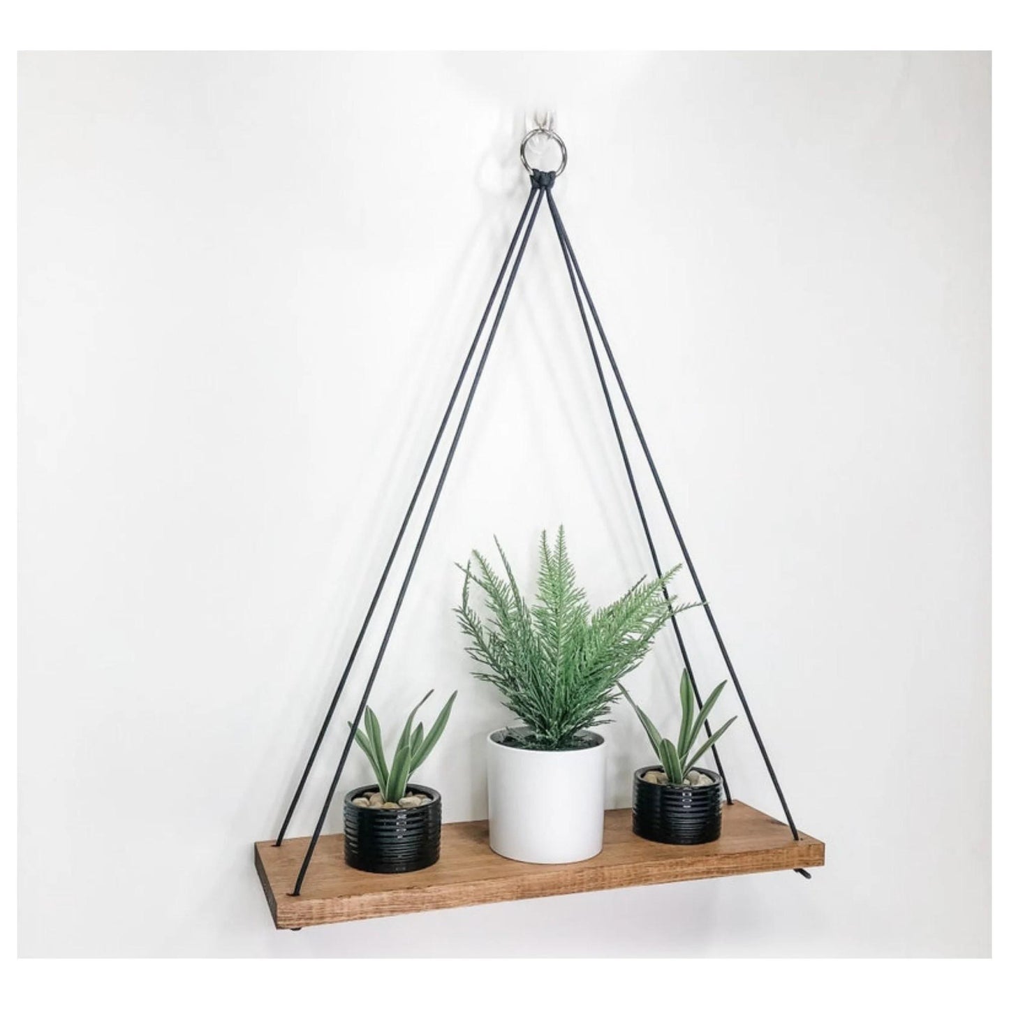 Hanging Shelf Red Oak: Rustic Wall Shelf With Black Rope, Unique Farmhouse Decor