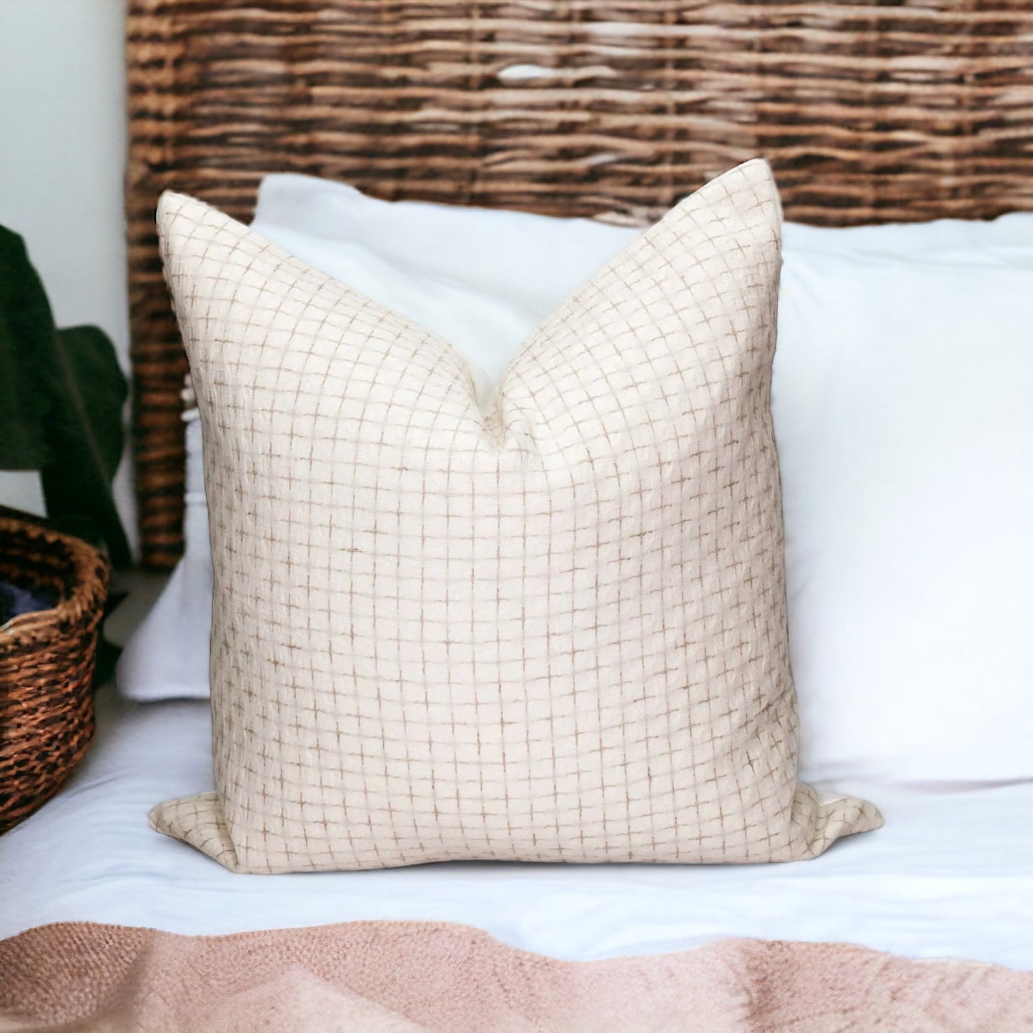 Cream Woven Throw Pillow Cover: Neutral Home Cushion,  Modern Farmhouse Pillow