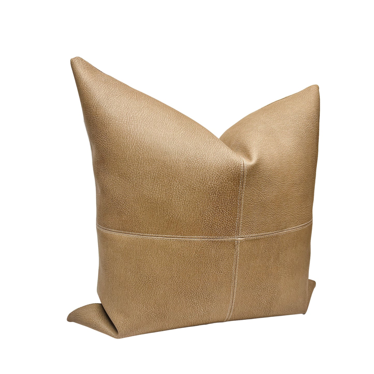 Tan Faux Leather Pillow Cover, Hand Stitched, Modern Farmhouse Throw Pillow