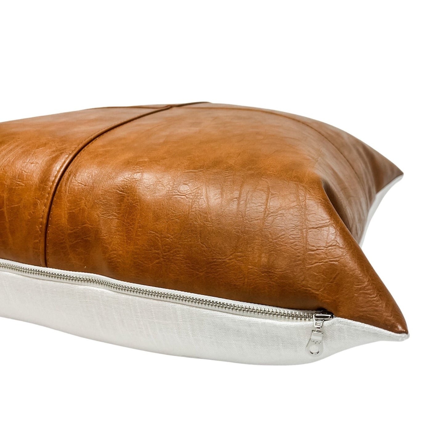 Cognac Faux Leather Pillow Cover: Rustic Farmhouse Throw Pillow, Boho Cushion Accent