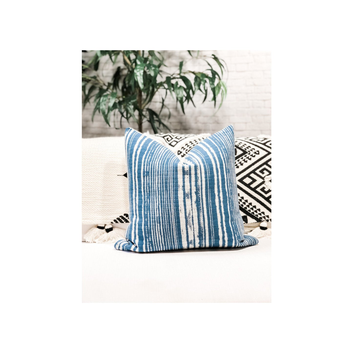 Blue & White Pillow Cover: Boho Throw Cushion, Decorative Accent Pillow