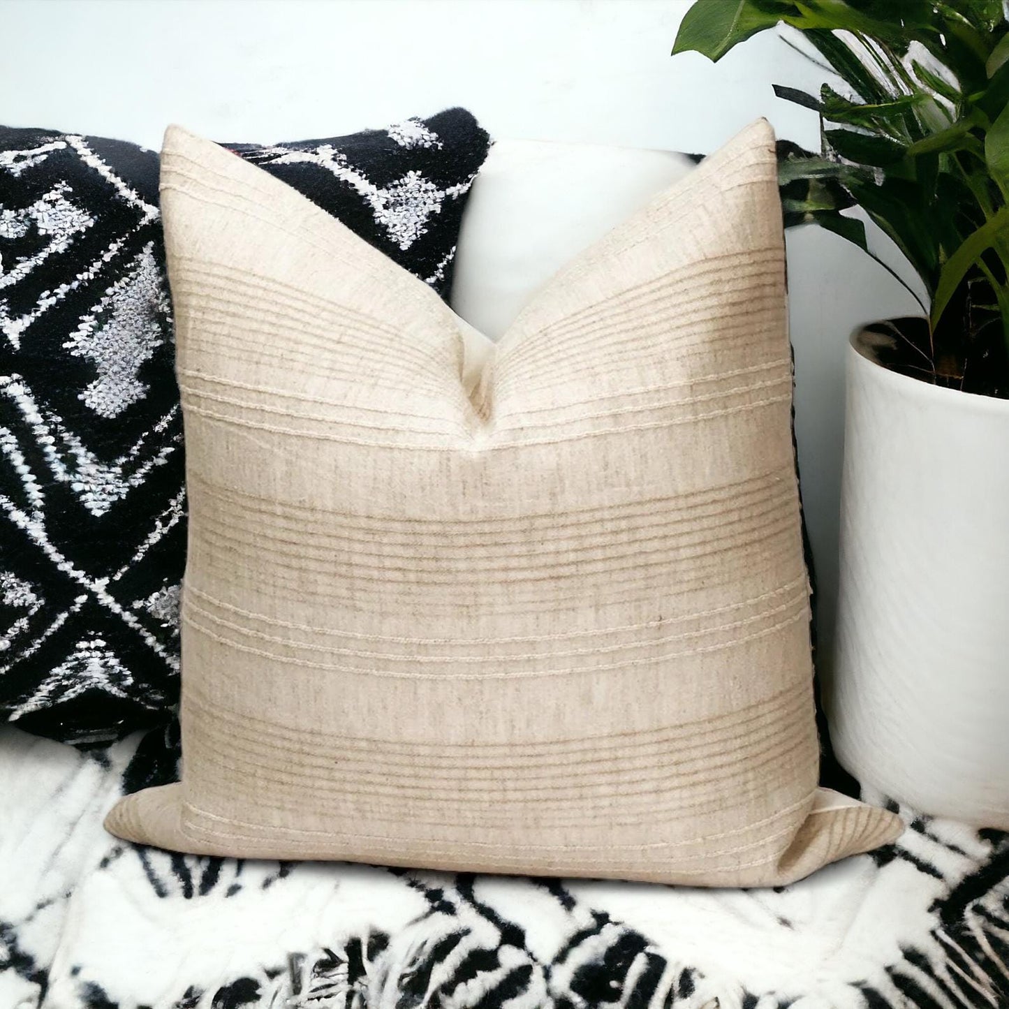 Modern Stripe Linen Pillow Cover: Mid Century Neutral Throw Cushion, Designer Accent