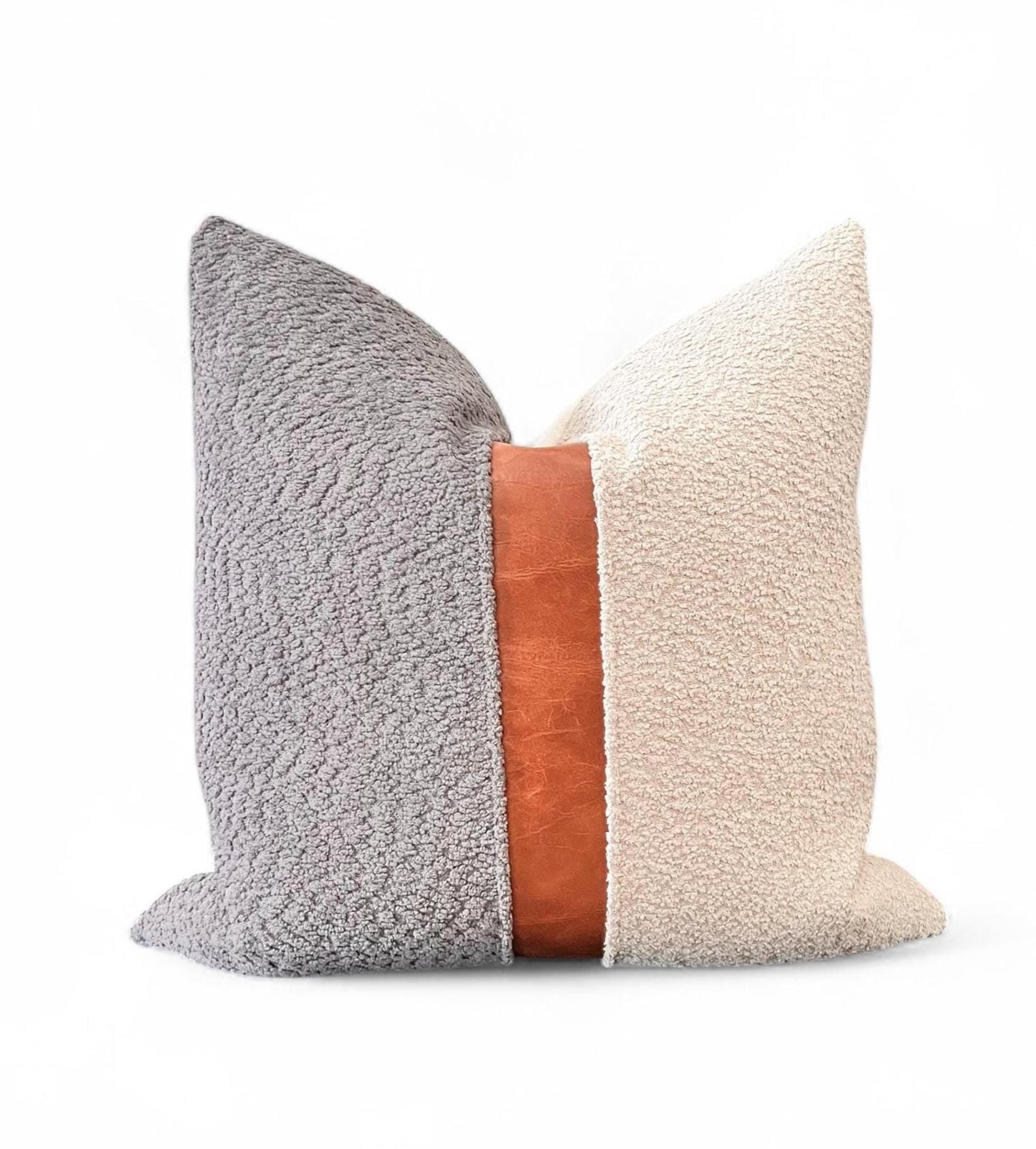 Textured Cream & Grey, Faux Leather Pillow Cover: Scandinavian Accent Pillow