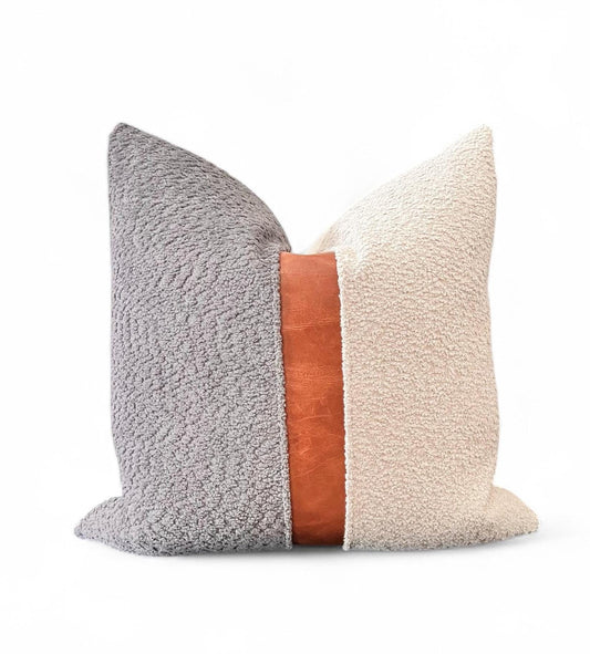 Textured Cream & Grey, Faux Leather Pillow Cover: Scandinavian Accent Pillow
