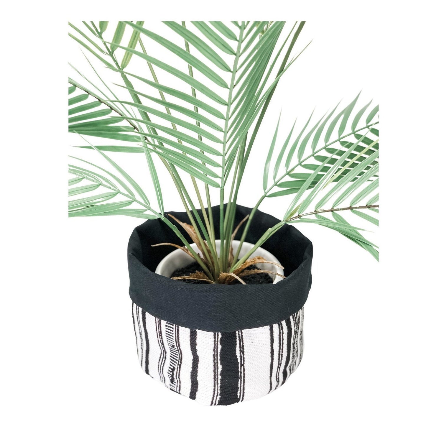 Black & White Stripe Plant Basket: Boho Decor, Minimalist Storage Basket