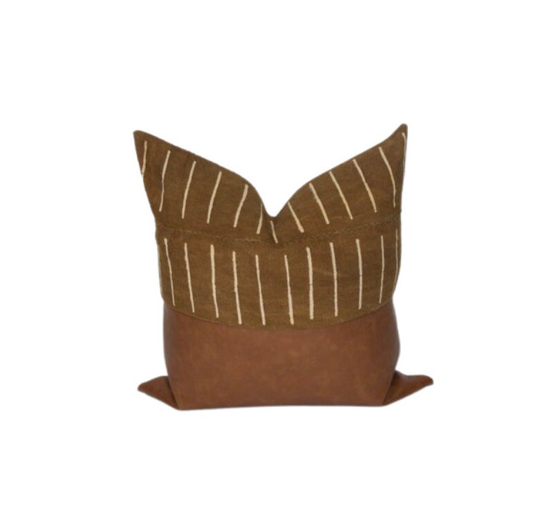 Mudcloth & Faux Leather Pillow Cover: Color Block Cushion Cover, Scandinavian Home Decor