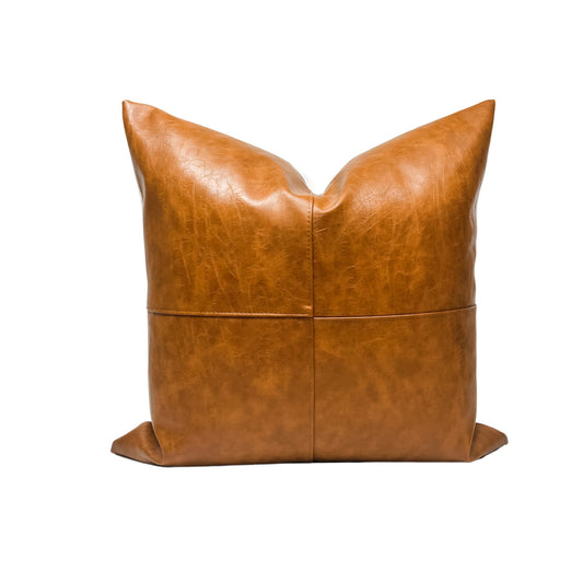 Cognac Faux Leather Pillow Cover: Rustic Farmhouse Throw Pillow, Boho Cushion Accent