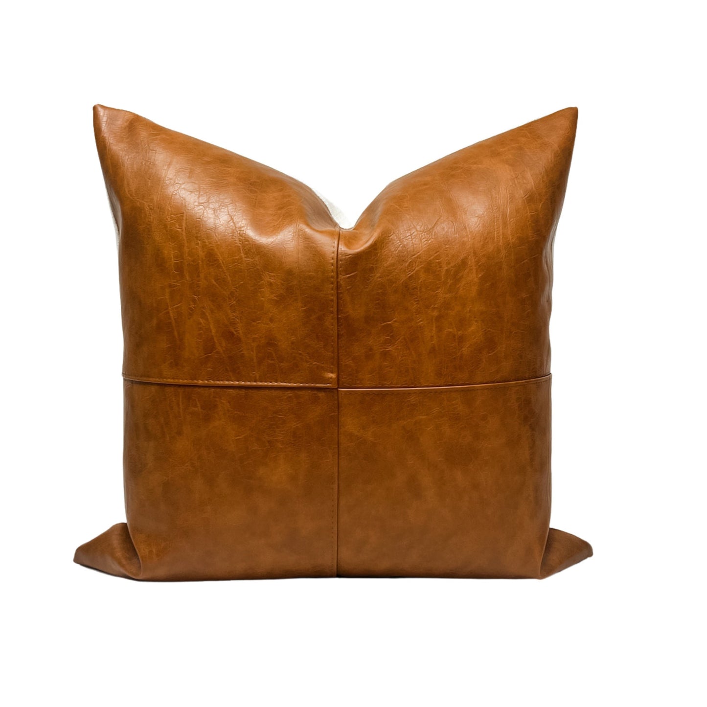 Cognac Faux Leather Pillow Cover: Rustic Farmhouse Throw Pillow, Boho Cushion Accent