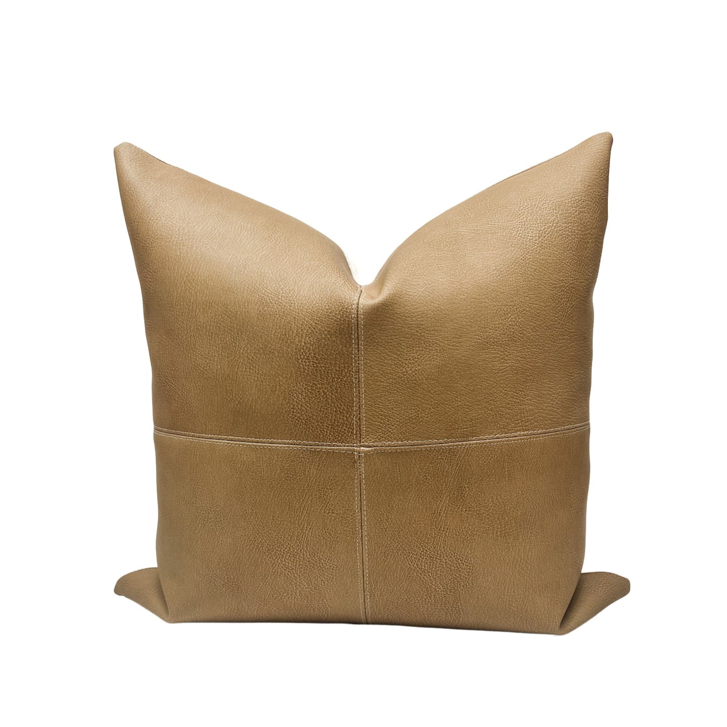 Tan Faux Leather Pillow Cover, Hand Stitched, Modern Farmhouse Throw Pillow