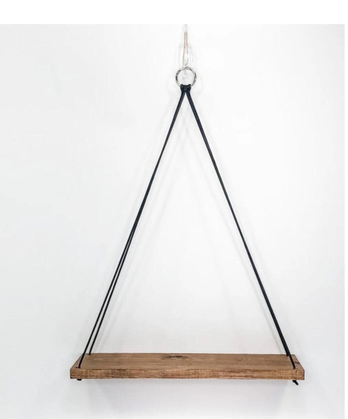 Hanging Shelf Red Oak: Rustic Wall Shelf With Black Rope, Unique Farmhouse Decor
