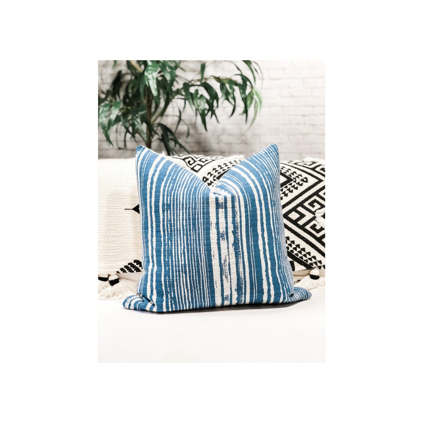 Blue & White Pillow Cover: Boho Throw Cushion, Decorative Accent Pillow