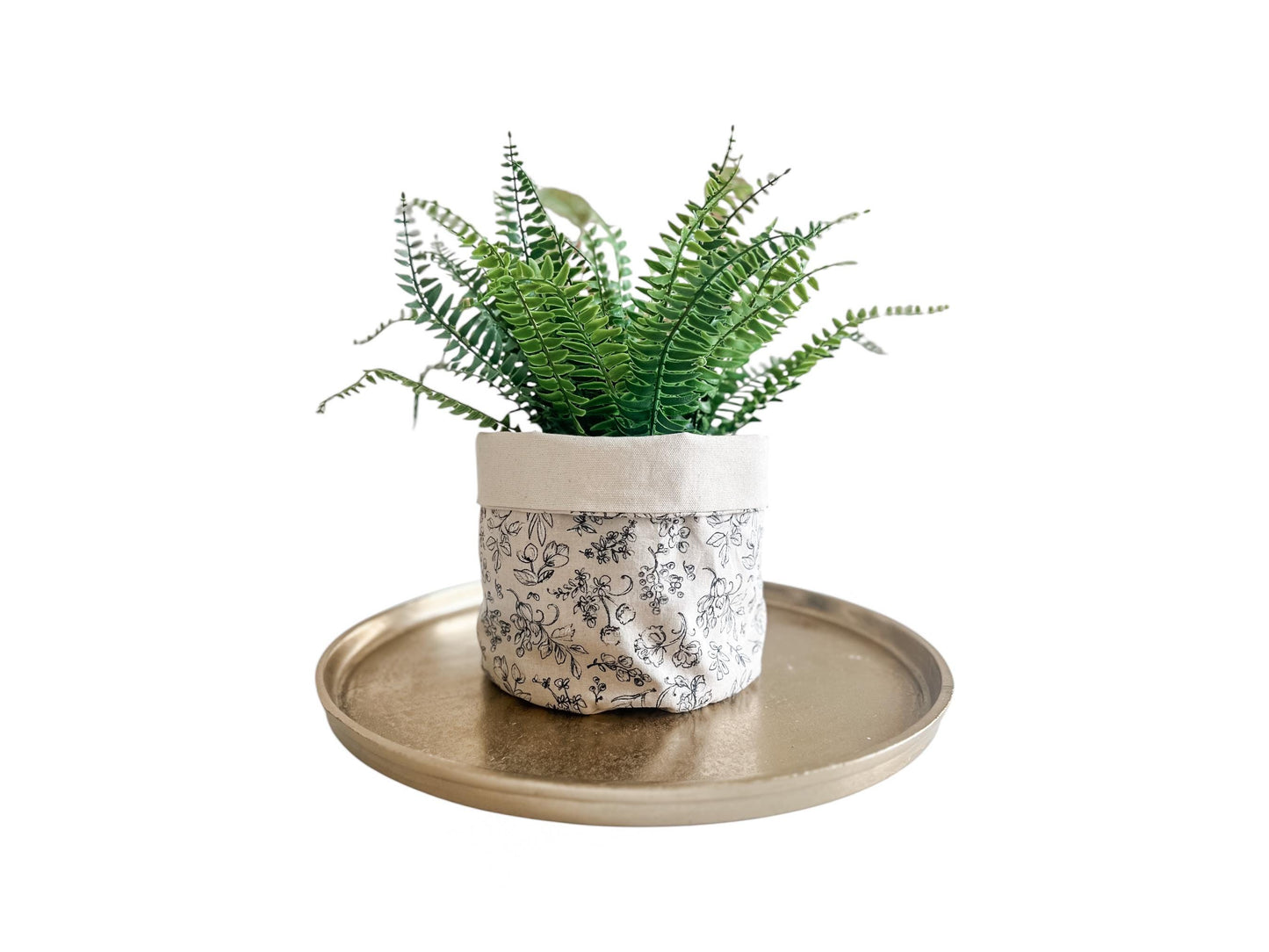 Floral Canvas Plant Basket: Boho Foldable Storage Bin For Home Decor