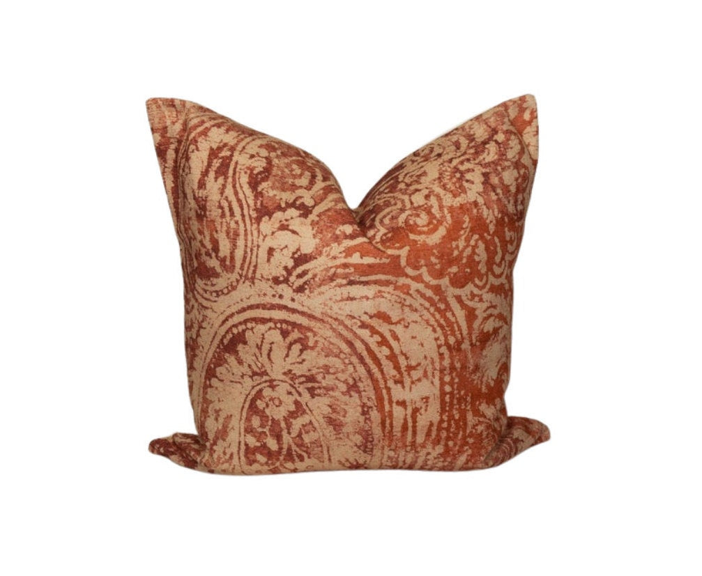 Red & Beige Paisley Pillow Cover: Boho Decorative Cushion Accent