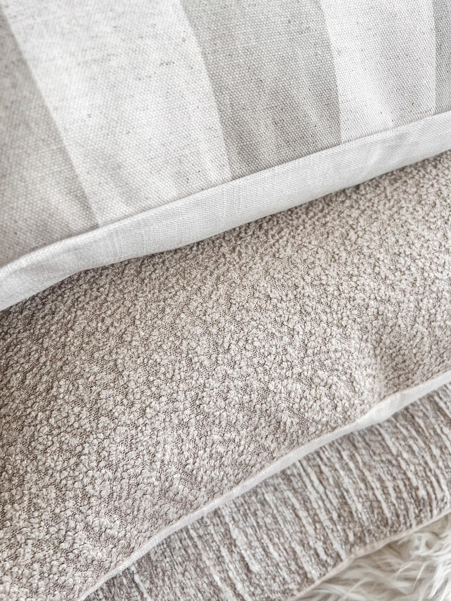 Handmade Beige & Cream Striped Pillow Cover Set: Modern Farmhouse Decor
