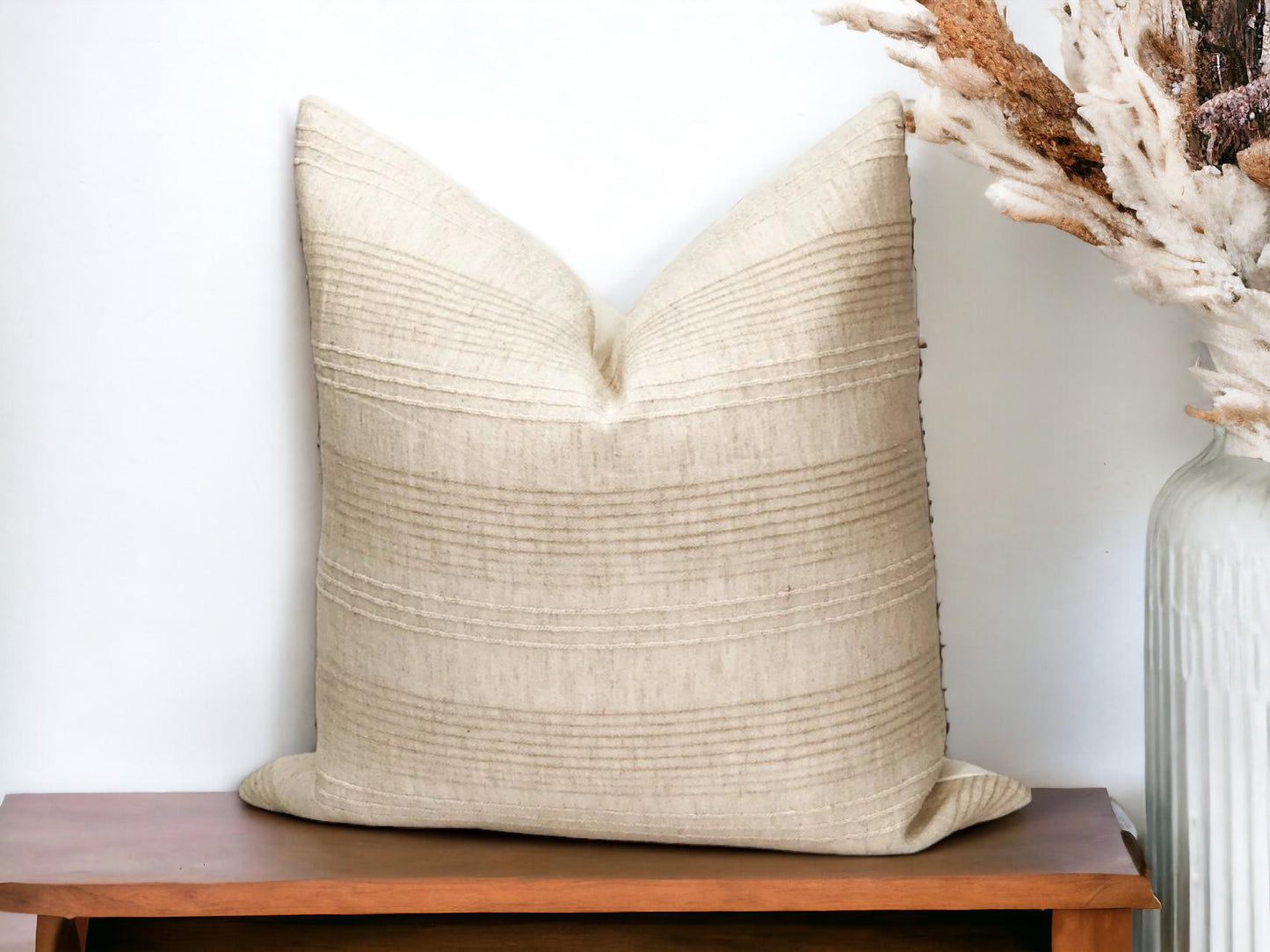 Modern Stripe Linen Pillow Cover: Mid Century Neutral Throw Cushion, Designer Accent