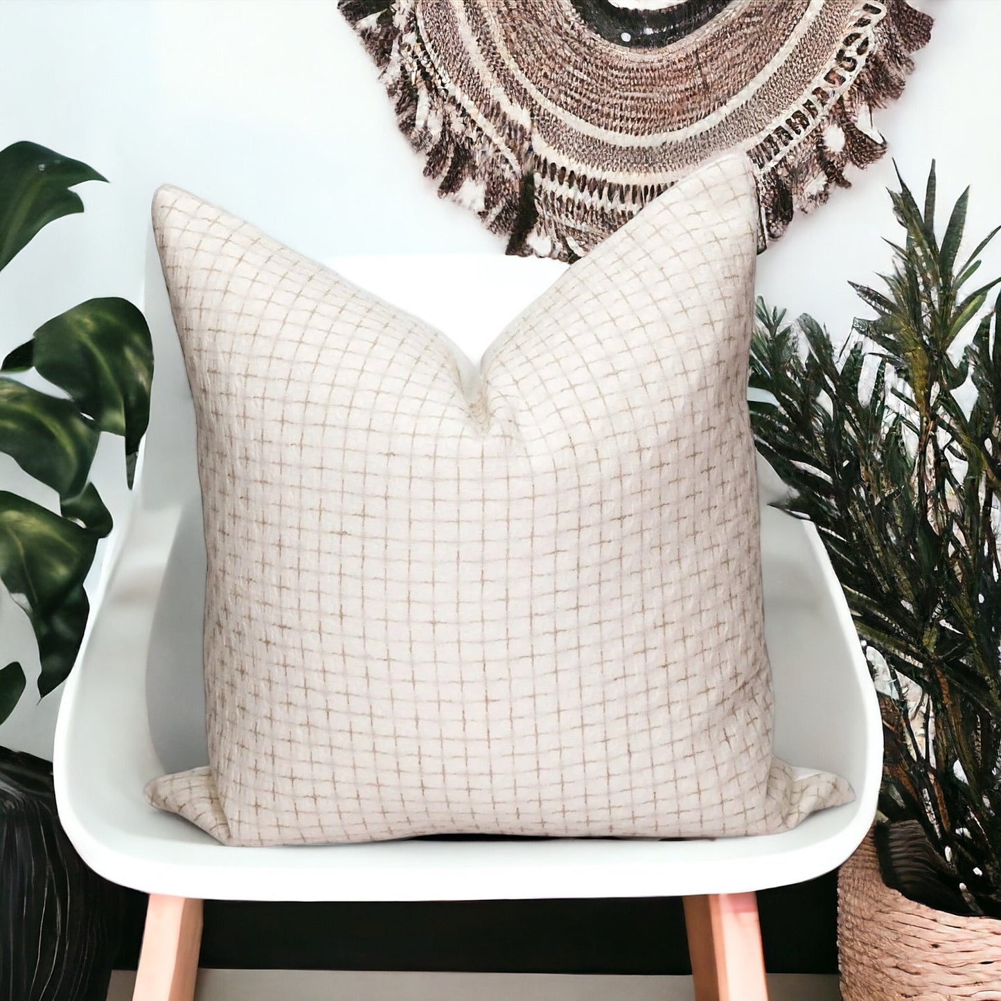 Cream Woven Throw Pillow Cover: Neutral Home Cushion,  Modern Farmhouse Pillow