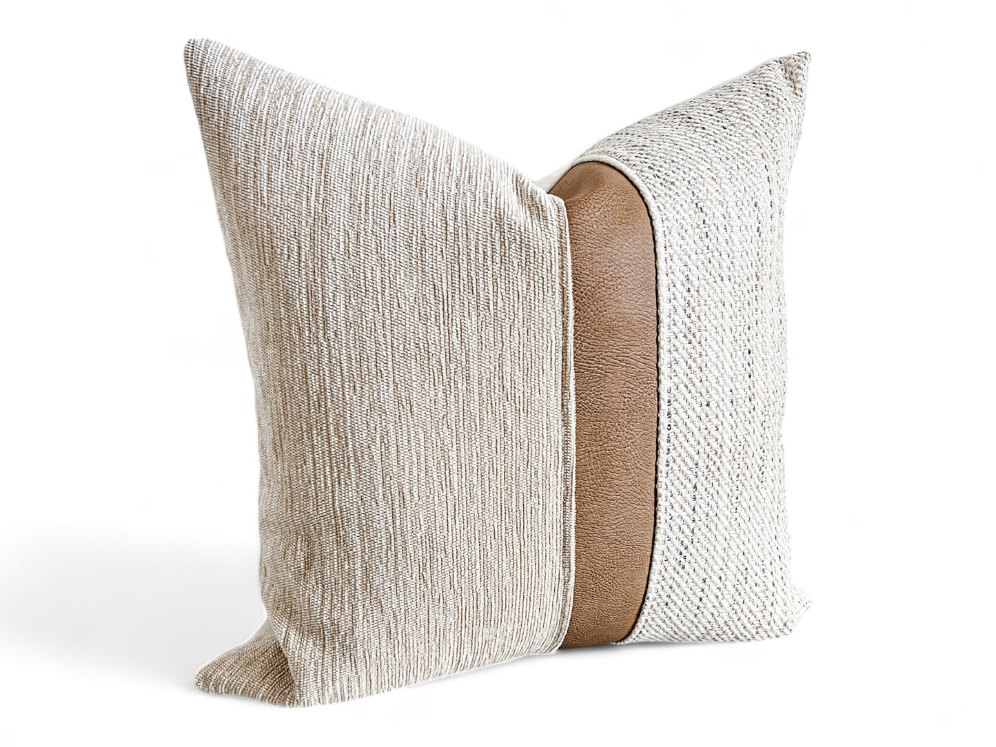 Textured Cream Pillow Cover with Cognac Stripe