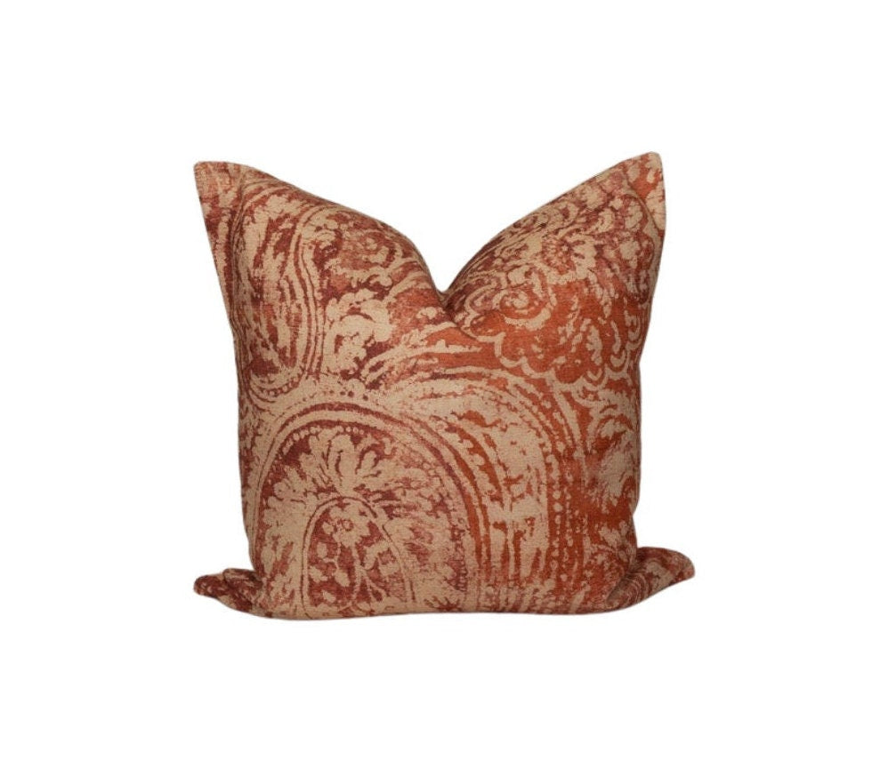 Red & Beige Paisley Pillow Cover: Boho Decorative Cushion Accent