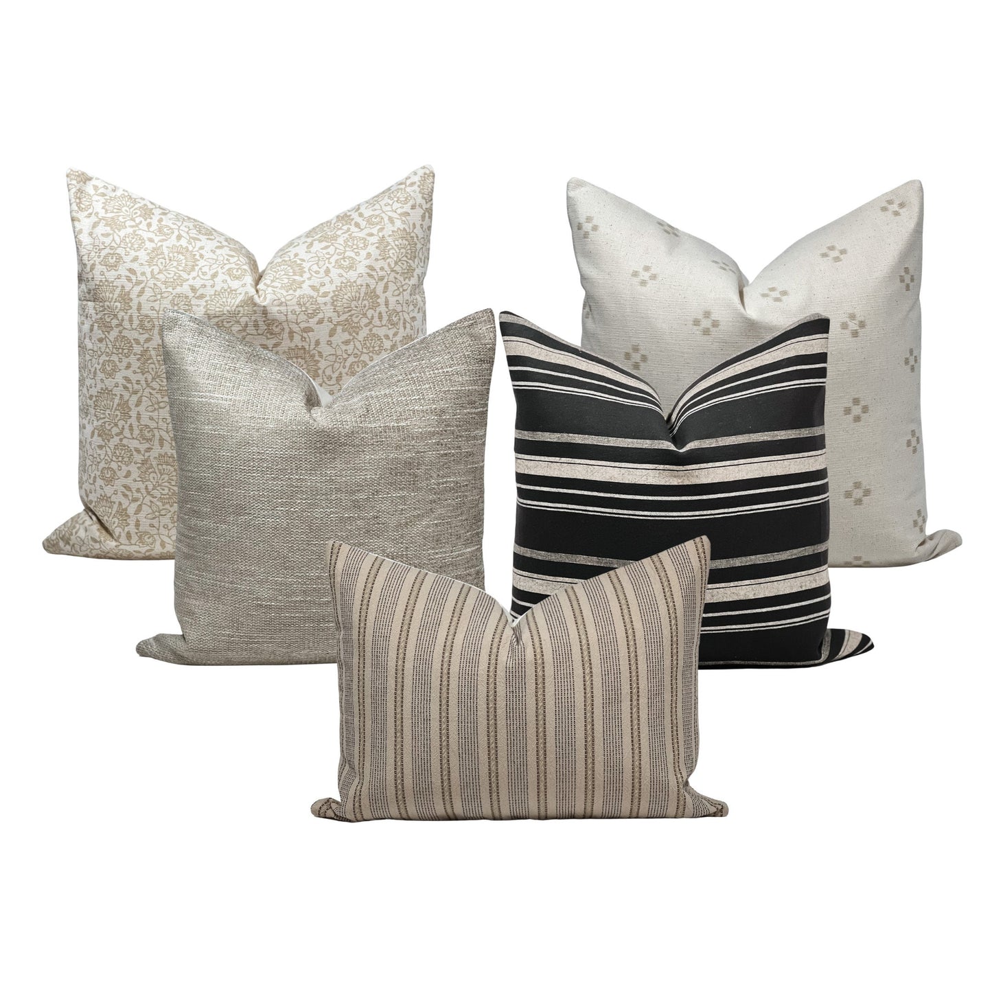 Farmhouse Throw Pillow Cover Set of 5: Linen Cushion Combo (22x22, 20x20, 14x20)