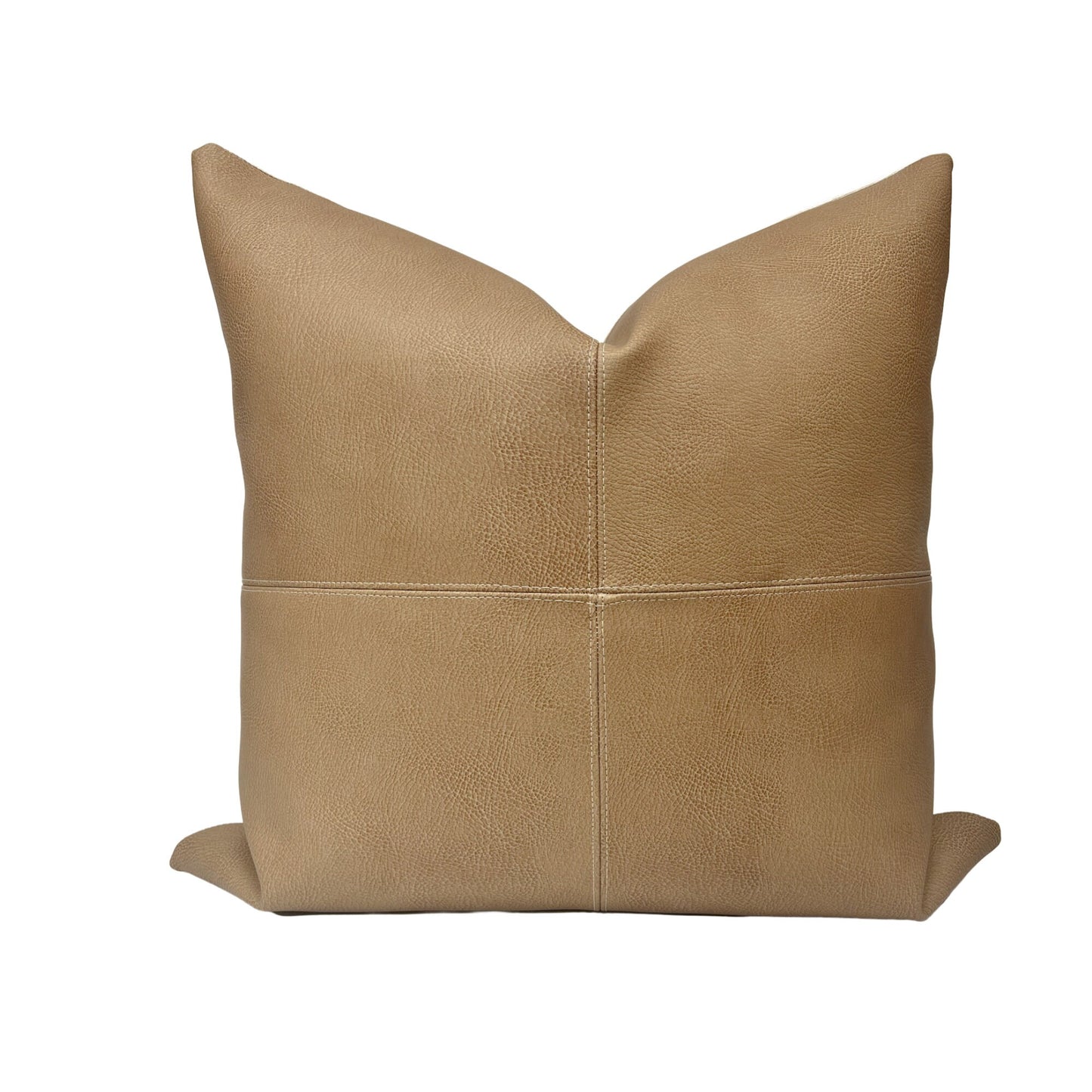 Tan Faux Leather Pillow Cover, Hand Stitched, Modern Farmhouse Throw Pillow