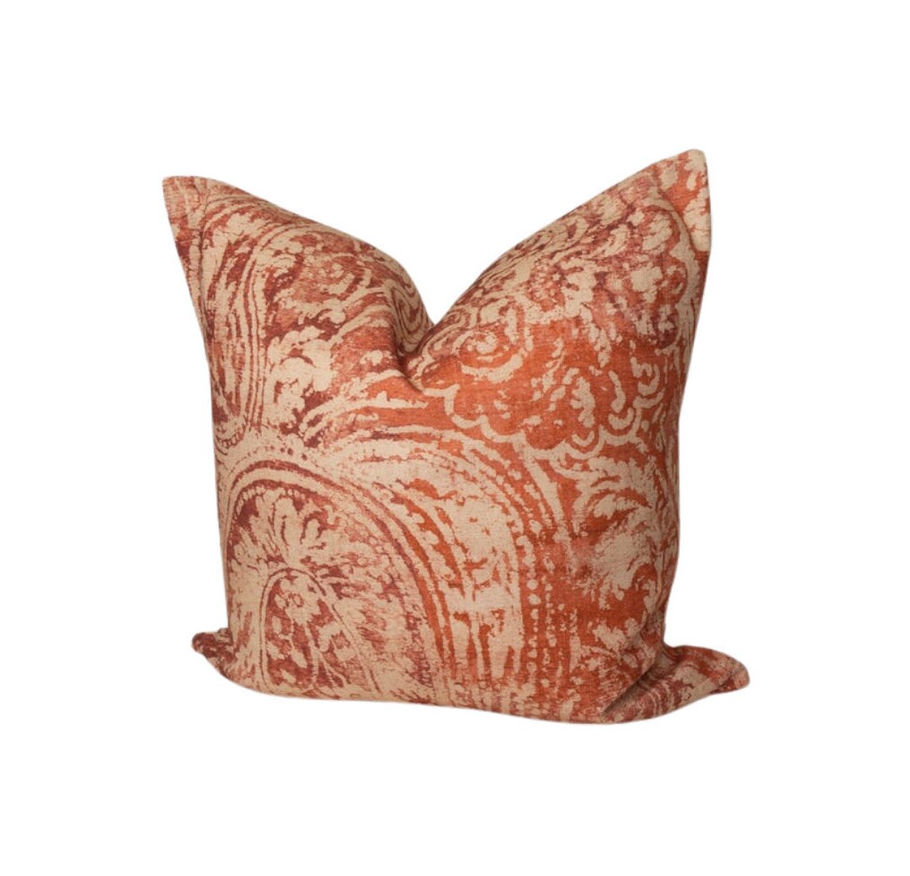 Red & Beige Paisley Pillow Cover: Boho Decorative Cushion Accent