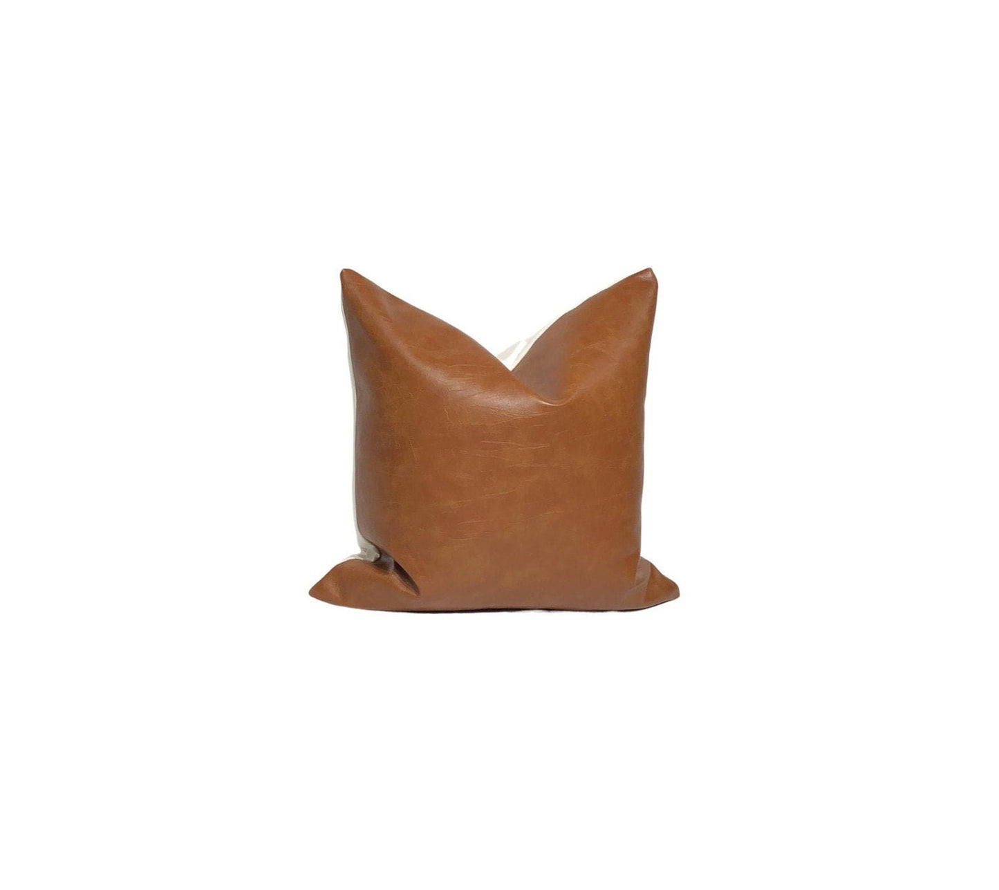 Cognac Faux Leather Pillow Cover: Rustic Modern Accent Cushion, Throw Pillow