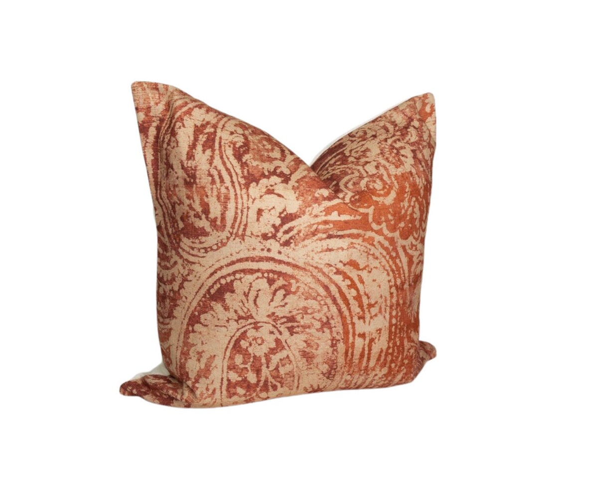 Red & Beige Paisley Pillow Cover: Boho Decorative Cushion Accent