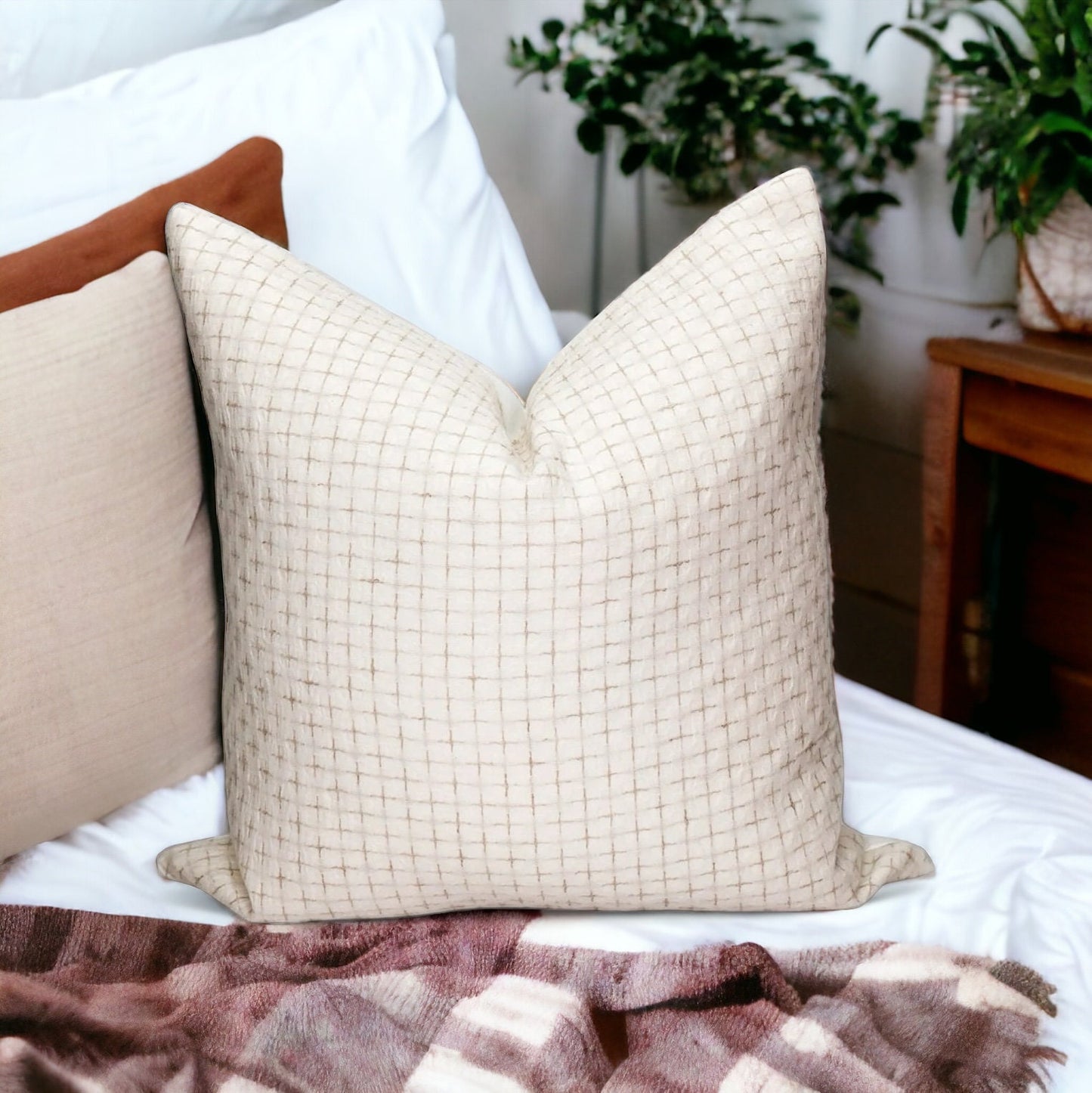 Cream Woven Throw Pillow Cover: Neutral Home Cushion,  Modern Farmhouse Pillow