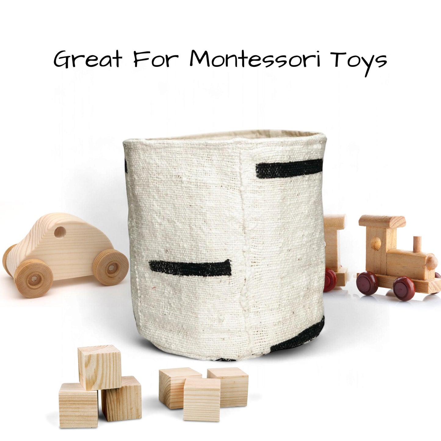 Handmade Mudcloth Basket: Boho Plant Pot Cover, Montessori Toy & Pet Storage Bin