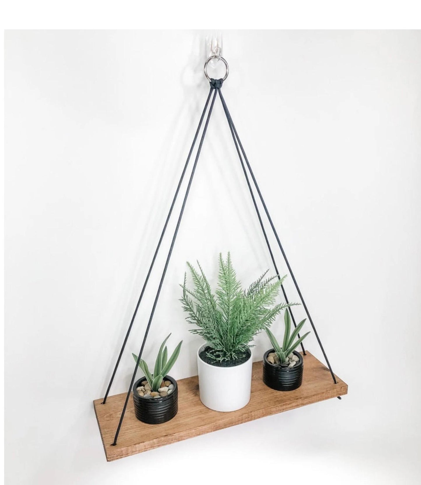 Hanging Shelf Red Oak: Rustic Wall Shelf With Black Rope, Unique Farmhouse Decor