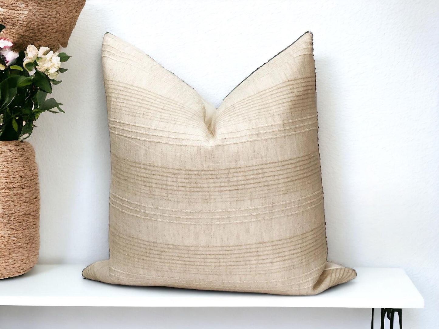 Modern Stripe Linen Pillow Cover: Mid Century Neutral Throw Cushion, Designer Accent